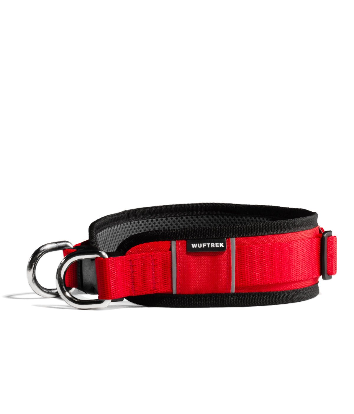 Vista de lado de un collar ancho para perros grandes en color rojo#color_rojo