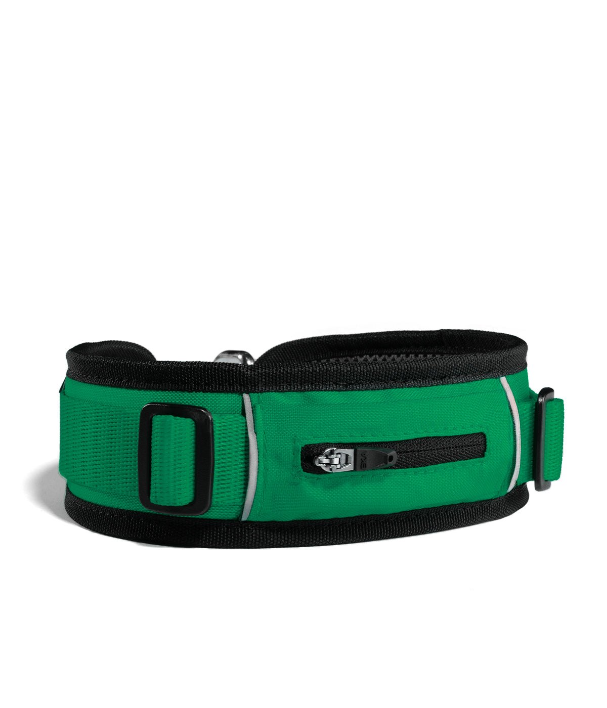 Vista posterior de un collar ancho para perros en color verde bosque