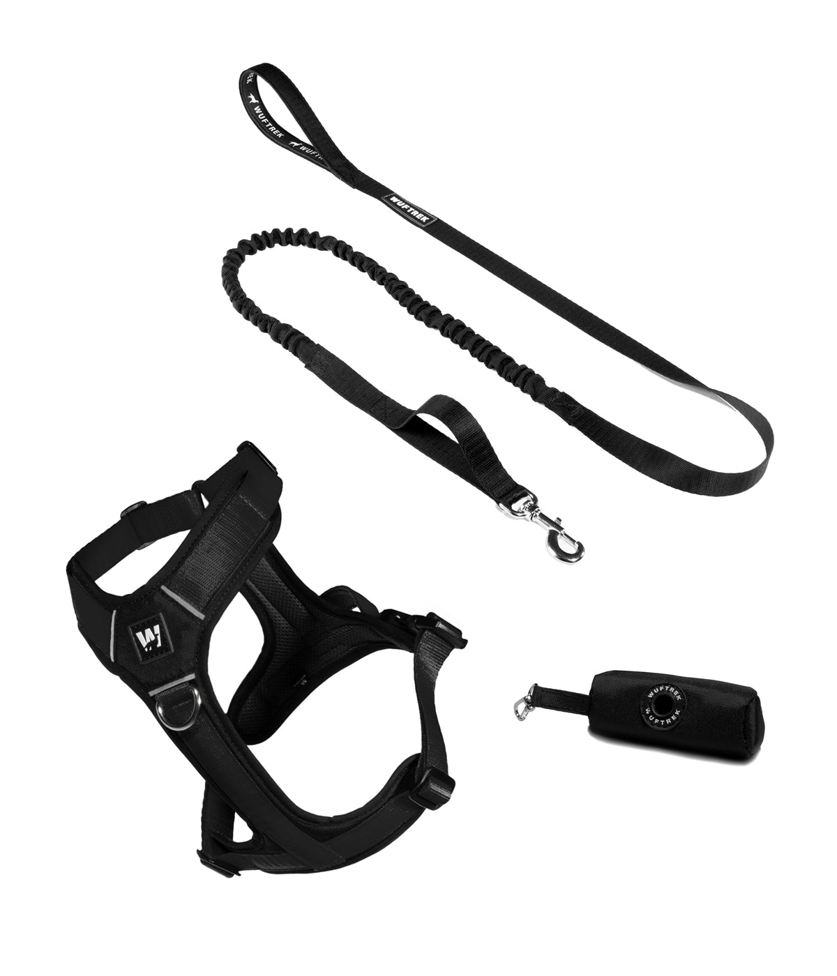Combo para perro, arnés, correa y estuche color negro
