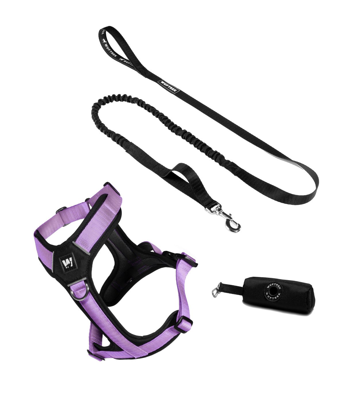 Combo para perro, arnés, correa y estuche color lila
