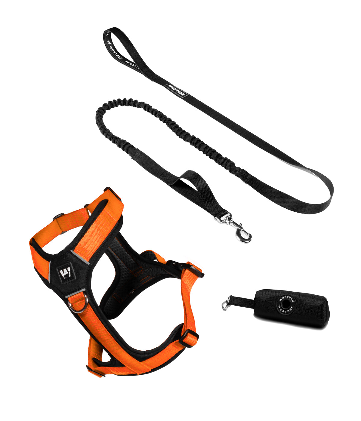 Combo para perro, arnés, correa y estuche color naranja