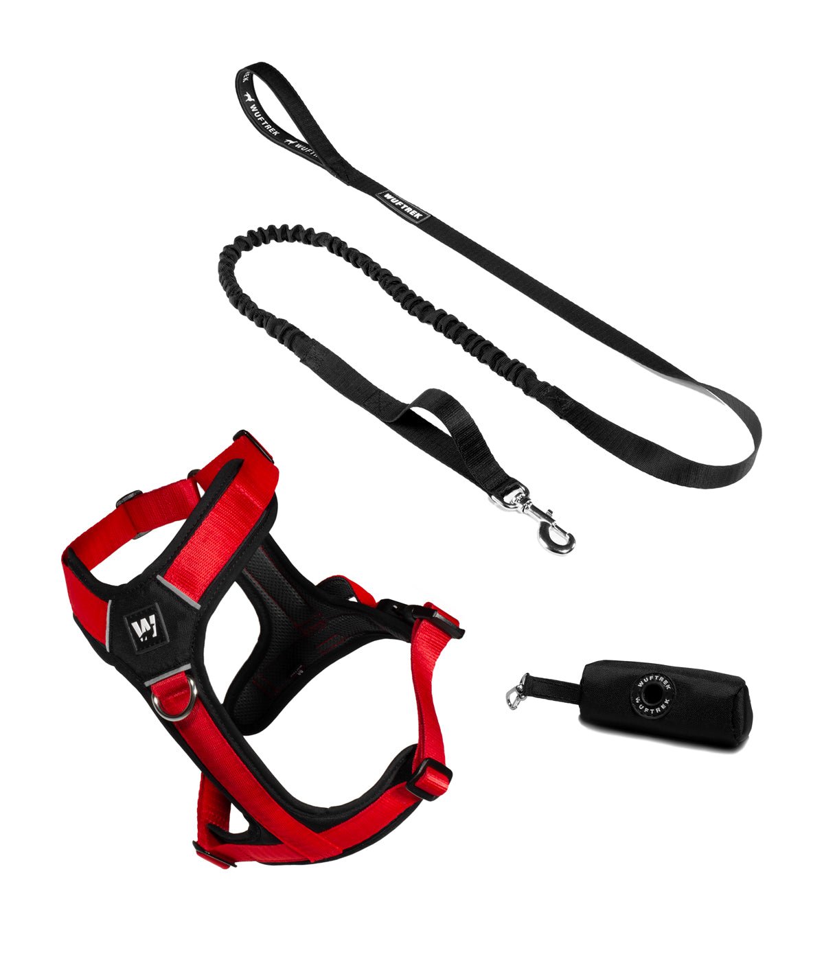 Combo para perro, arnés, correa y estuche color rojo