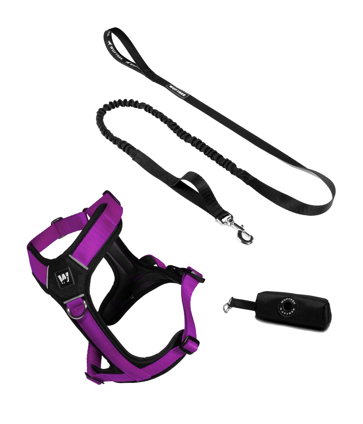 Combo para perro, arnés, correa y estuche color violeta