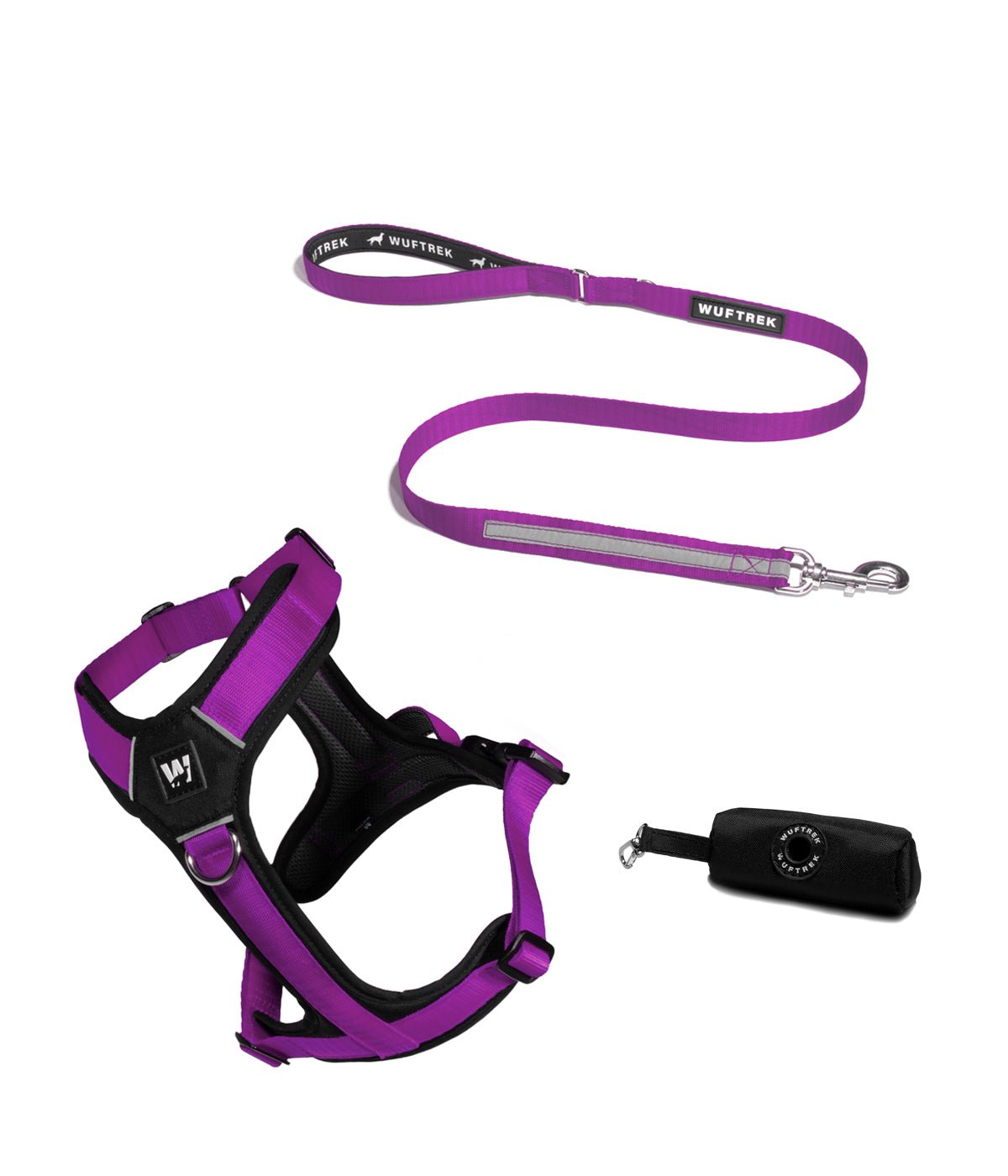 Combo de arnés Y con correa y estuche color violeta