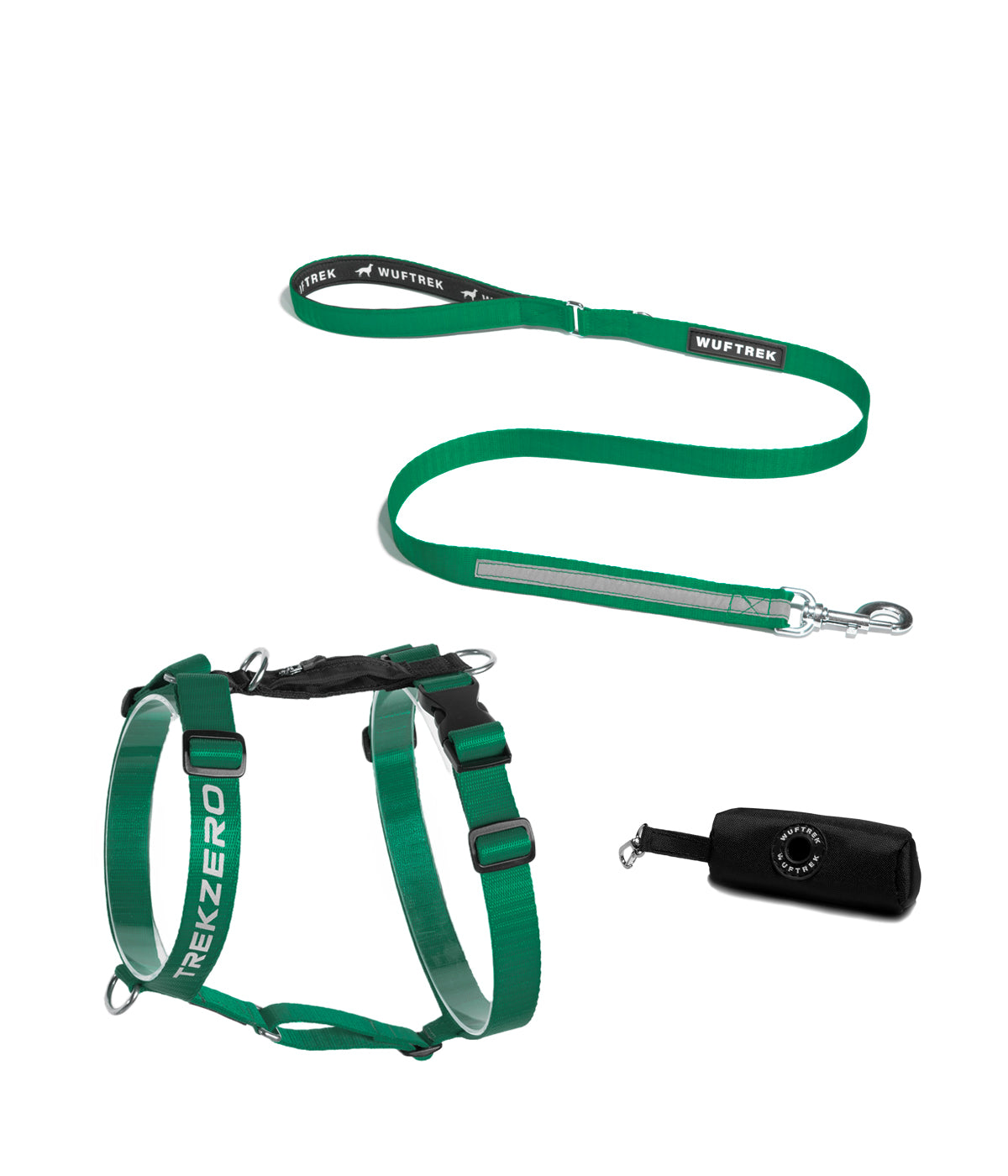 TrekZero H-Series Evergreen harness, TrekPro leash and TrekBag waste bag holder combo