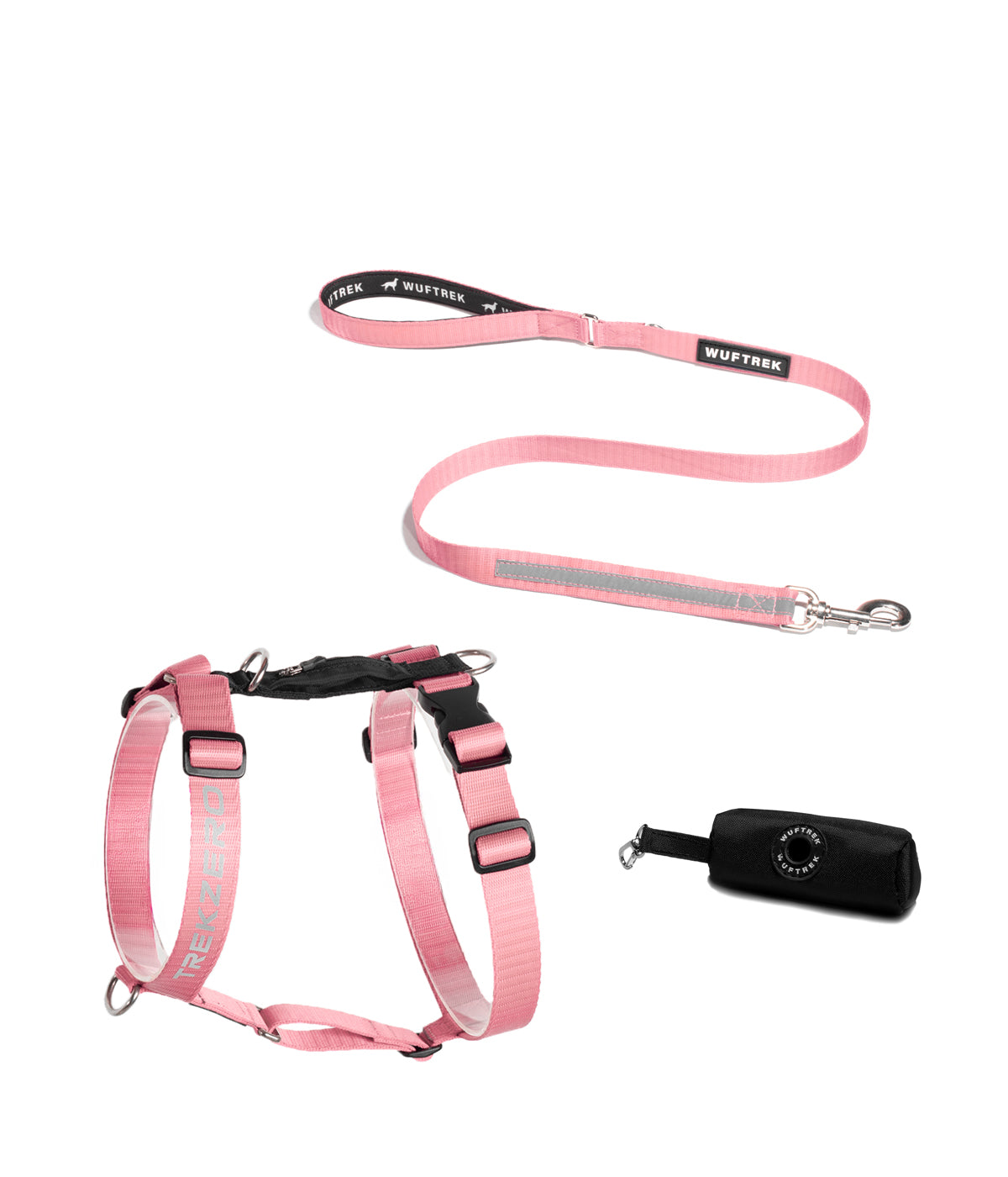 TrekZero H-Series Rose harness, TrekPro leash and TrekBag waste bag holder combo