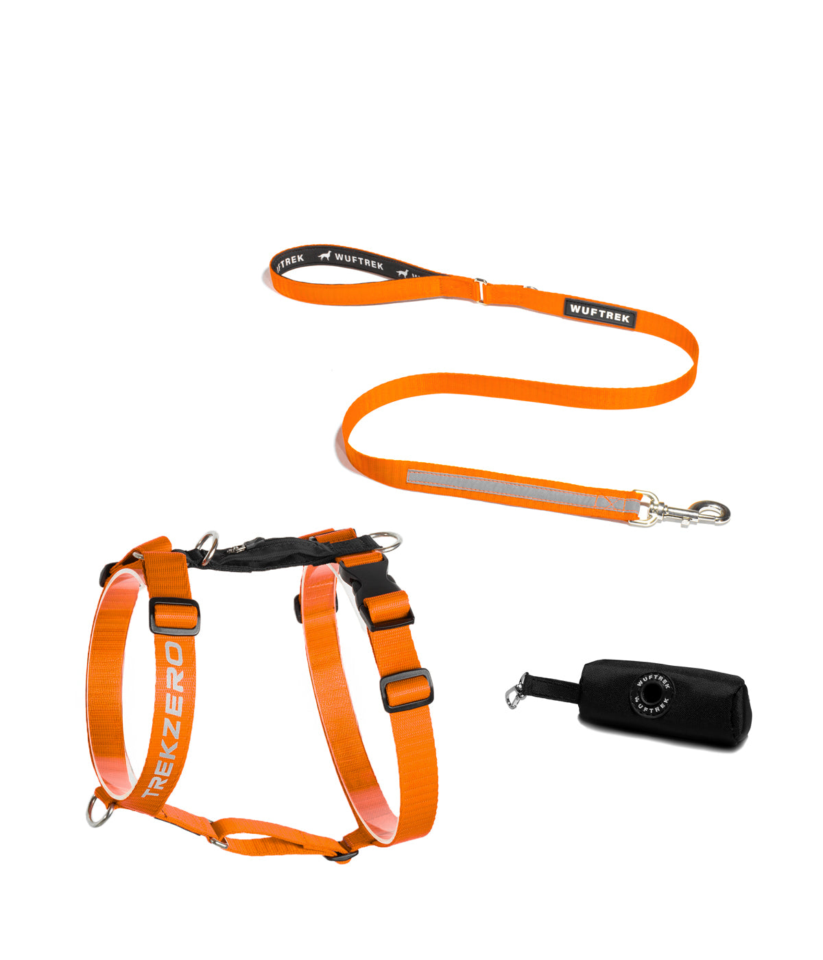 Orange H-shaped dog harness set