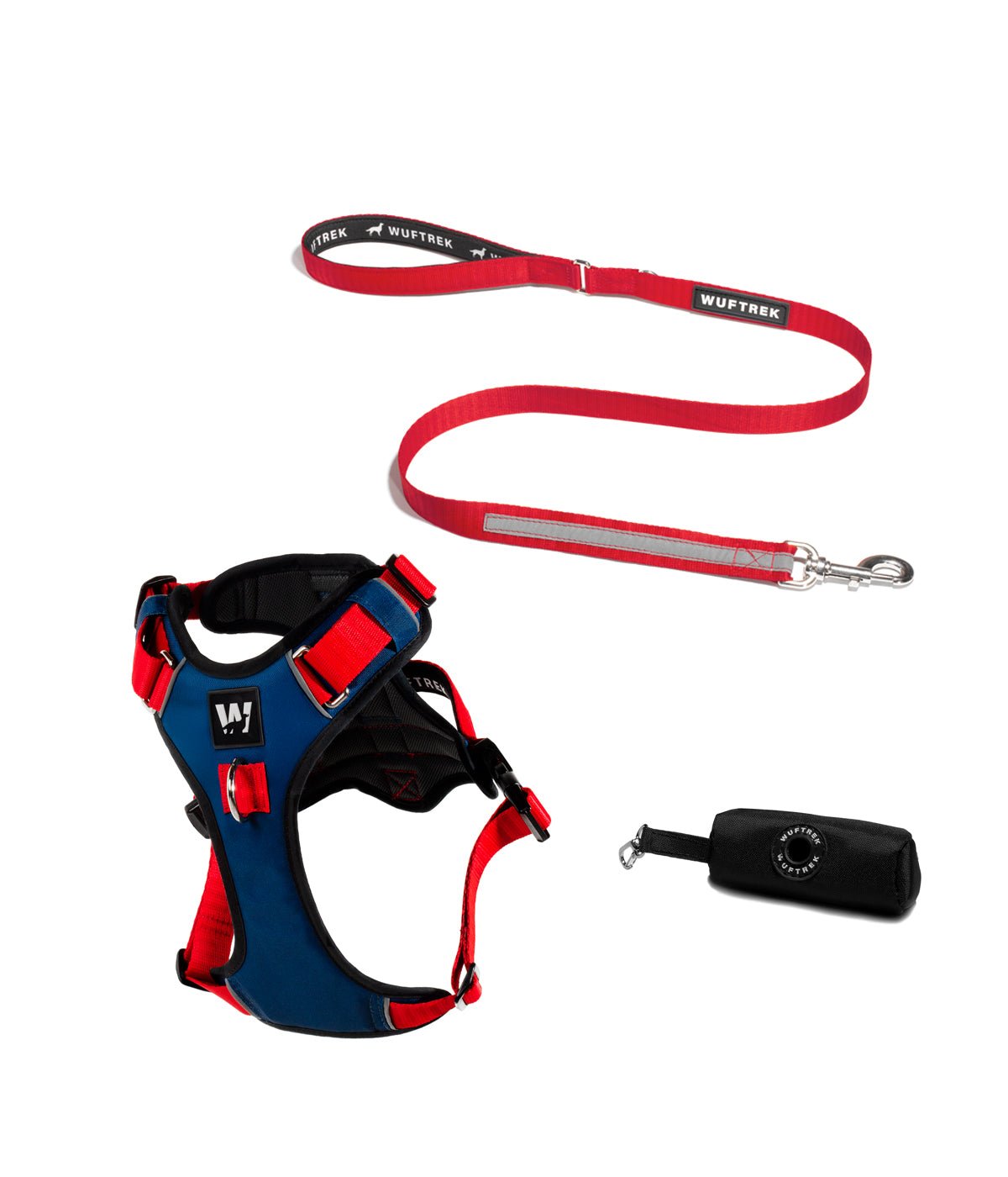Combo de pechera para perros AirTrek con correa para perros TrekPro color navy y rojo