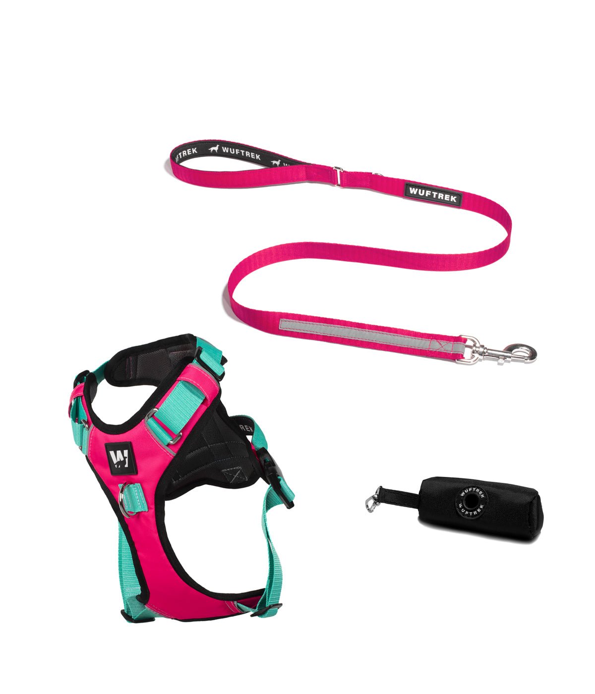Combo de pechera para perros AirTrek con correa para perros TrekPro color fucsia y menta