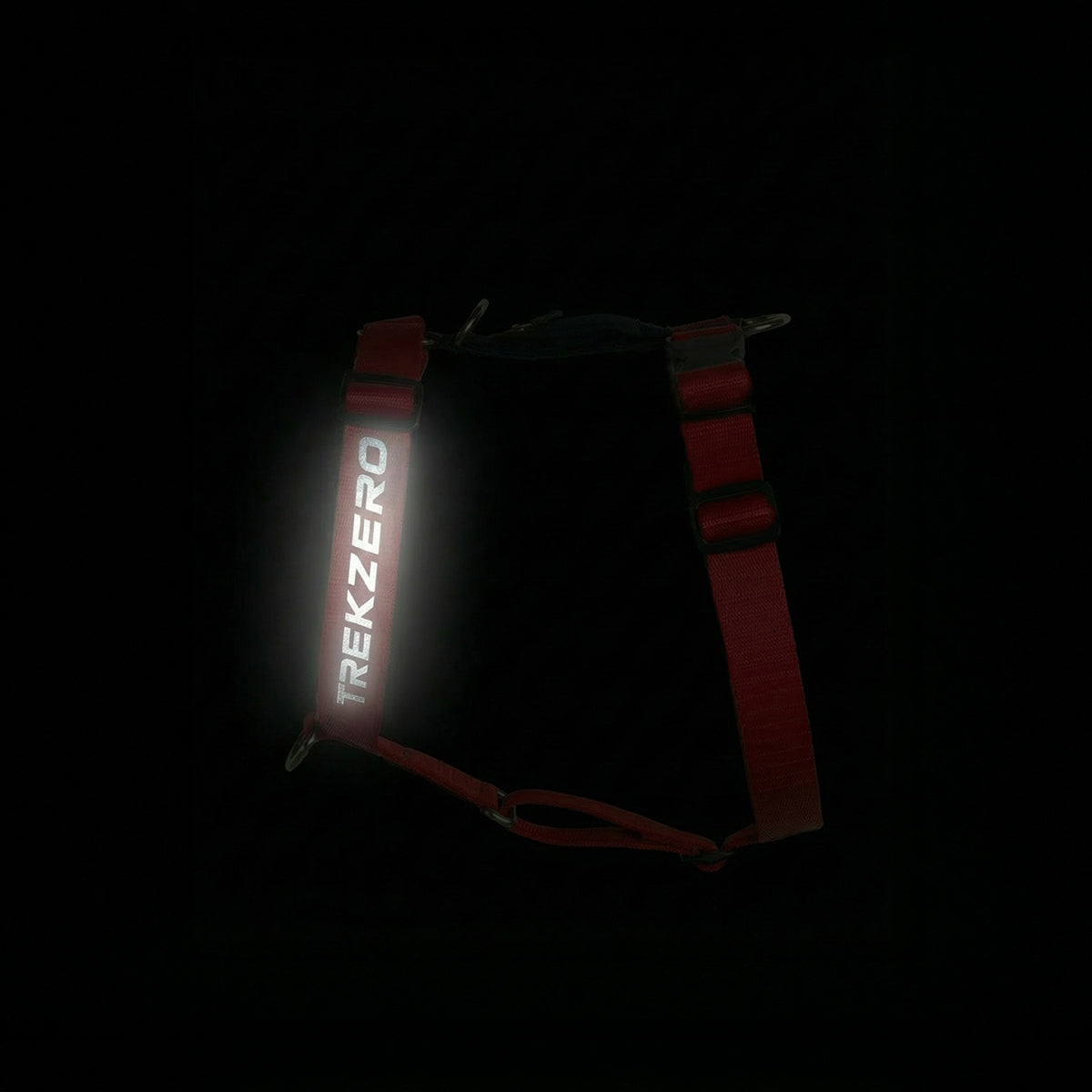 Detalles reflectivos de un arnes perro referencia TrekZero