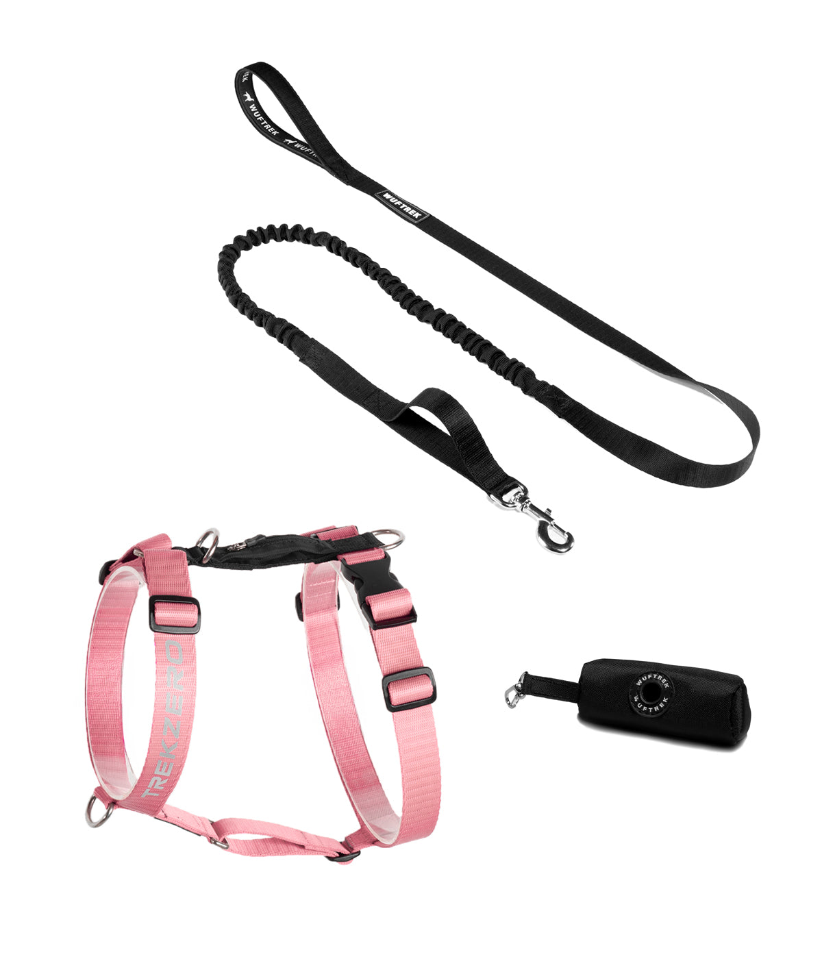 TrekZero H-Series Rose harness, TrekShock leash and TrekBag waste bag holder combo