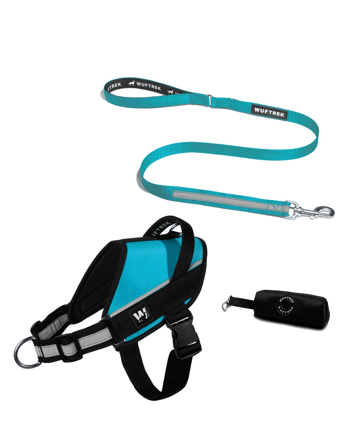Combo del arnés para perros UrbanTrek y correa para perros TrekPro color azul turquesa