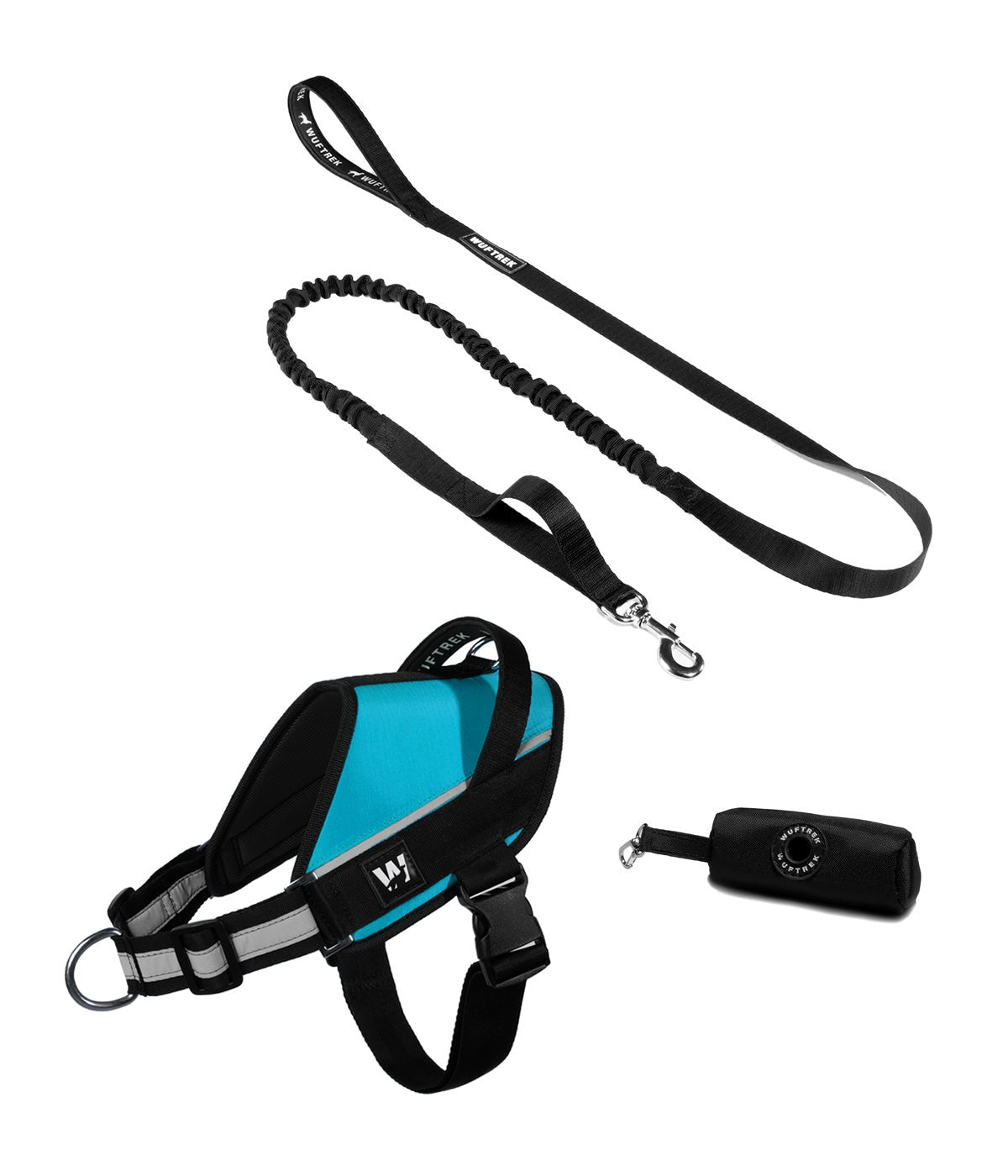 Combo del arnés para perros UrbanTrek y correa para perros TrekShock color azul turquesa