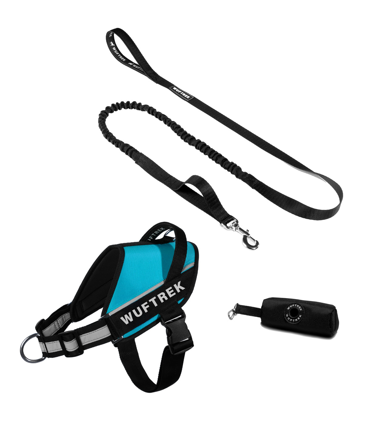 Combo de arnes para perros UrbanTrek con correa anti shock color azul