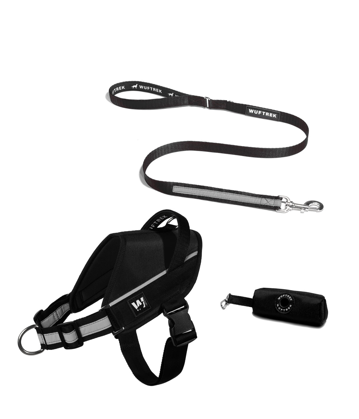 Combo del arnés para perros UrbanTrek y correa para perros TrekPro color negro