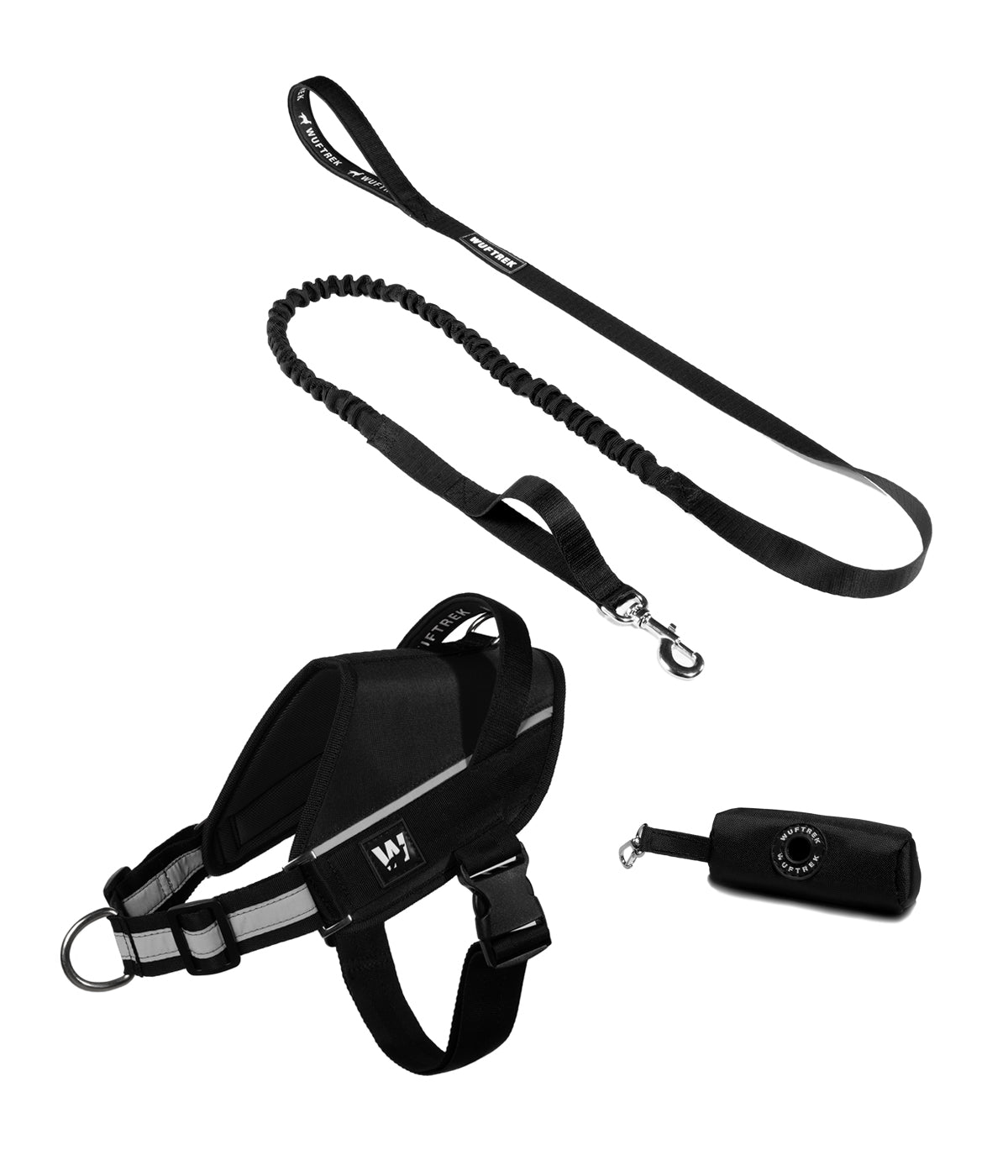 Combo del arnés para perros UrbanTrek y correa para perros TrekShock color negro