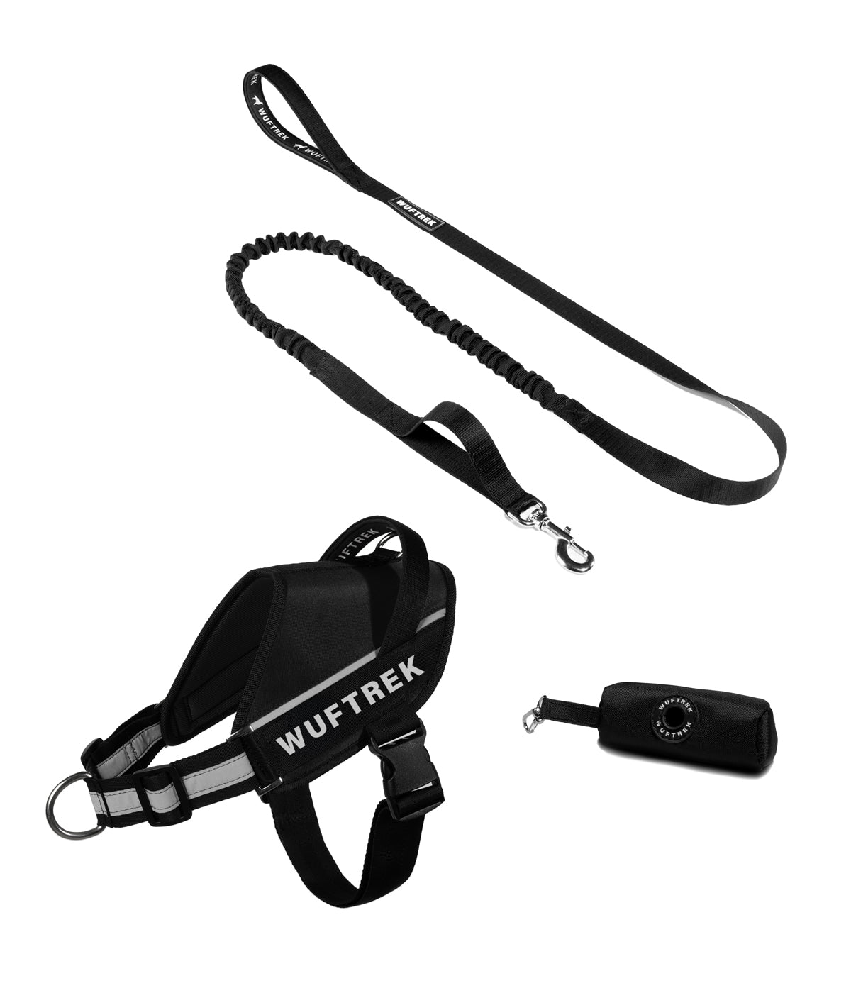 Combo de arnes para perros UrbanTrek con correa anti shock color negro