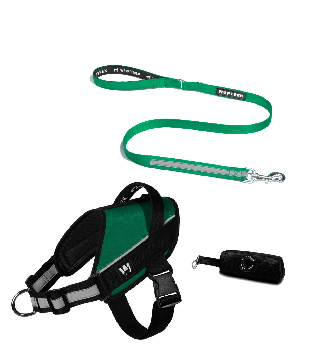 Combo del arnés para perros UrbanTrek y correa para perros TrekPro color verde