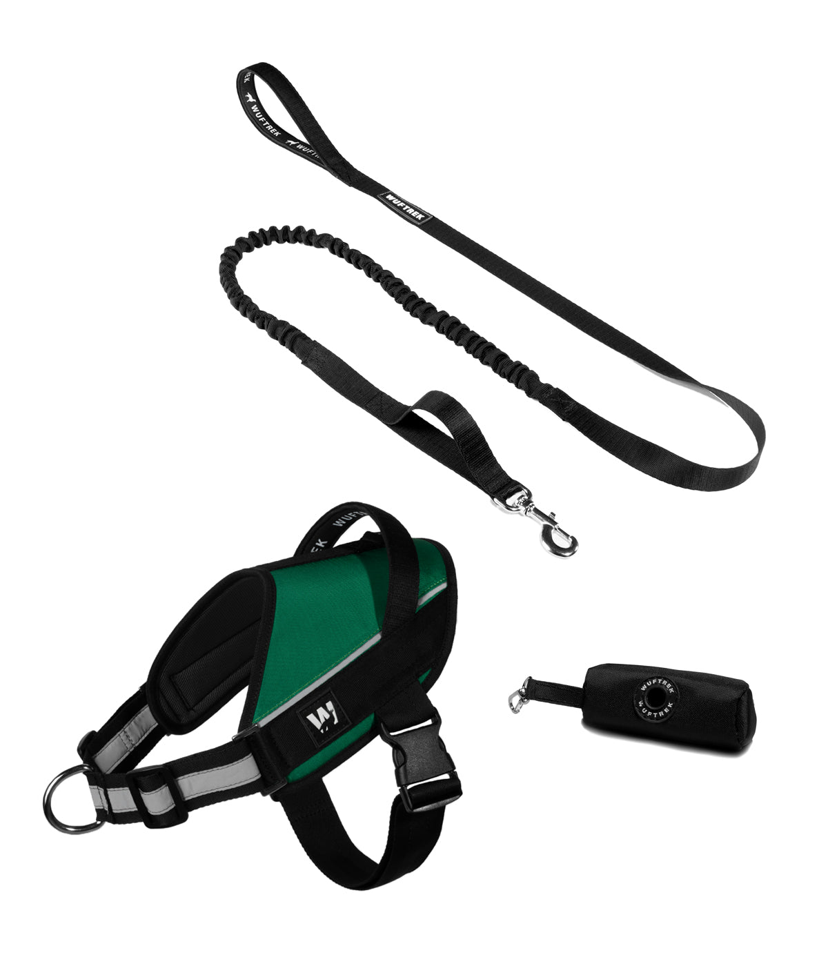 Combo del arnés para perros UrbanTrek y correa para perros TrekShock color verde