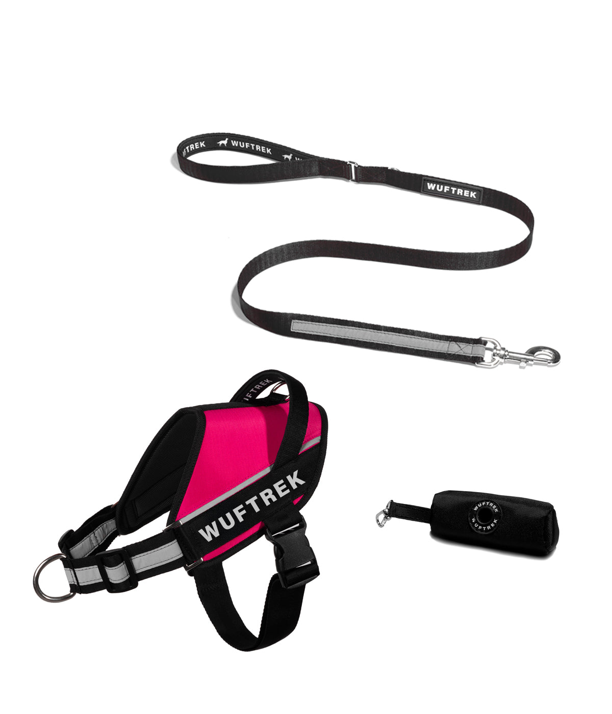Combo de arnes para perros UrbanTrek con correa color fucsia