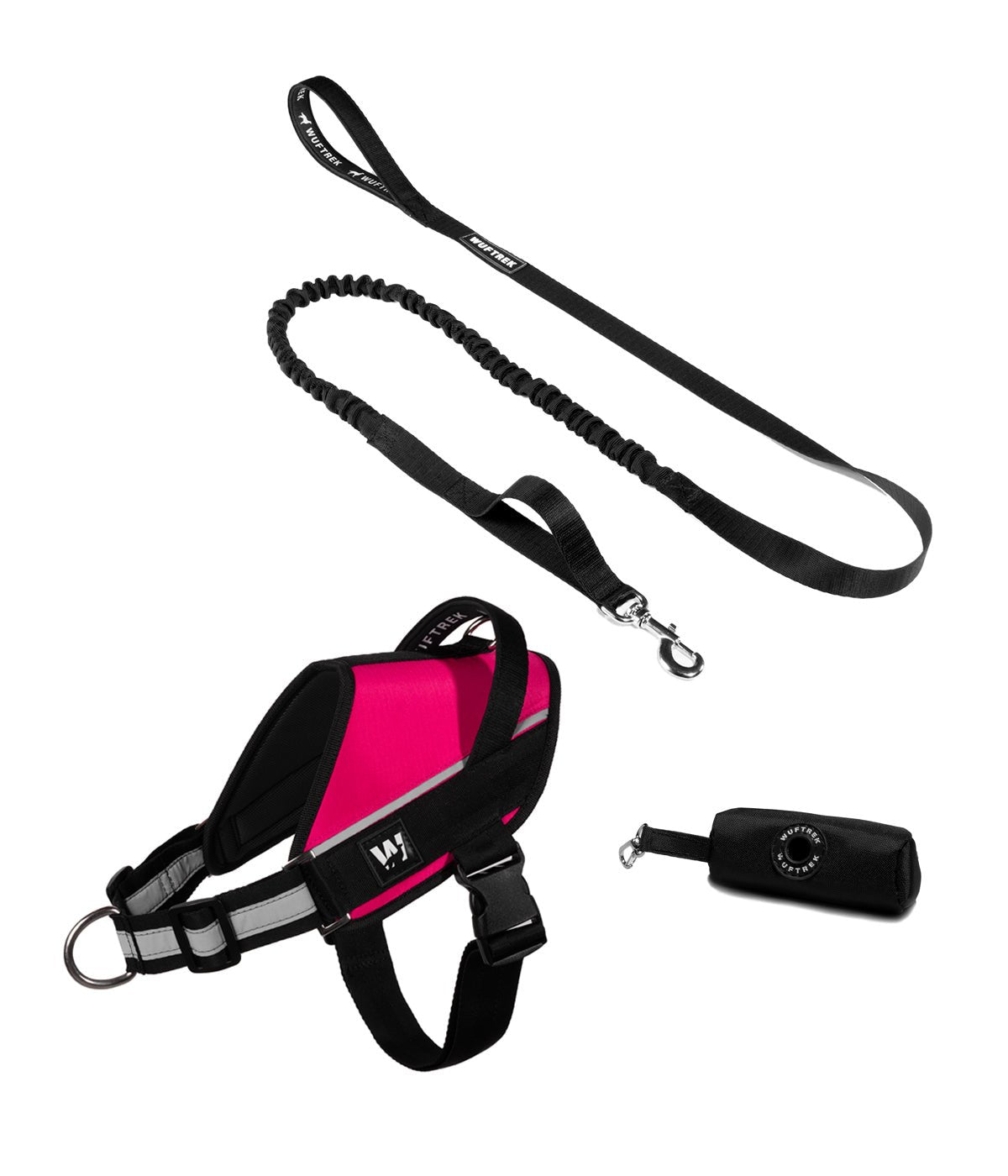 Combo del arnés para perros UrbanTrek y correa para perros TrekShock color fucsia