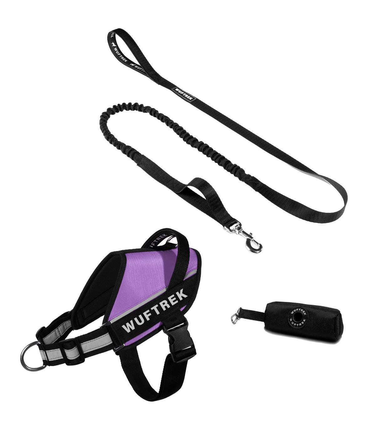 Combo de arnes para perros UrbanTrek con correa anti shock color lila