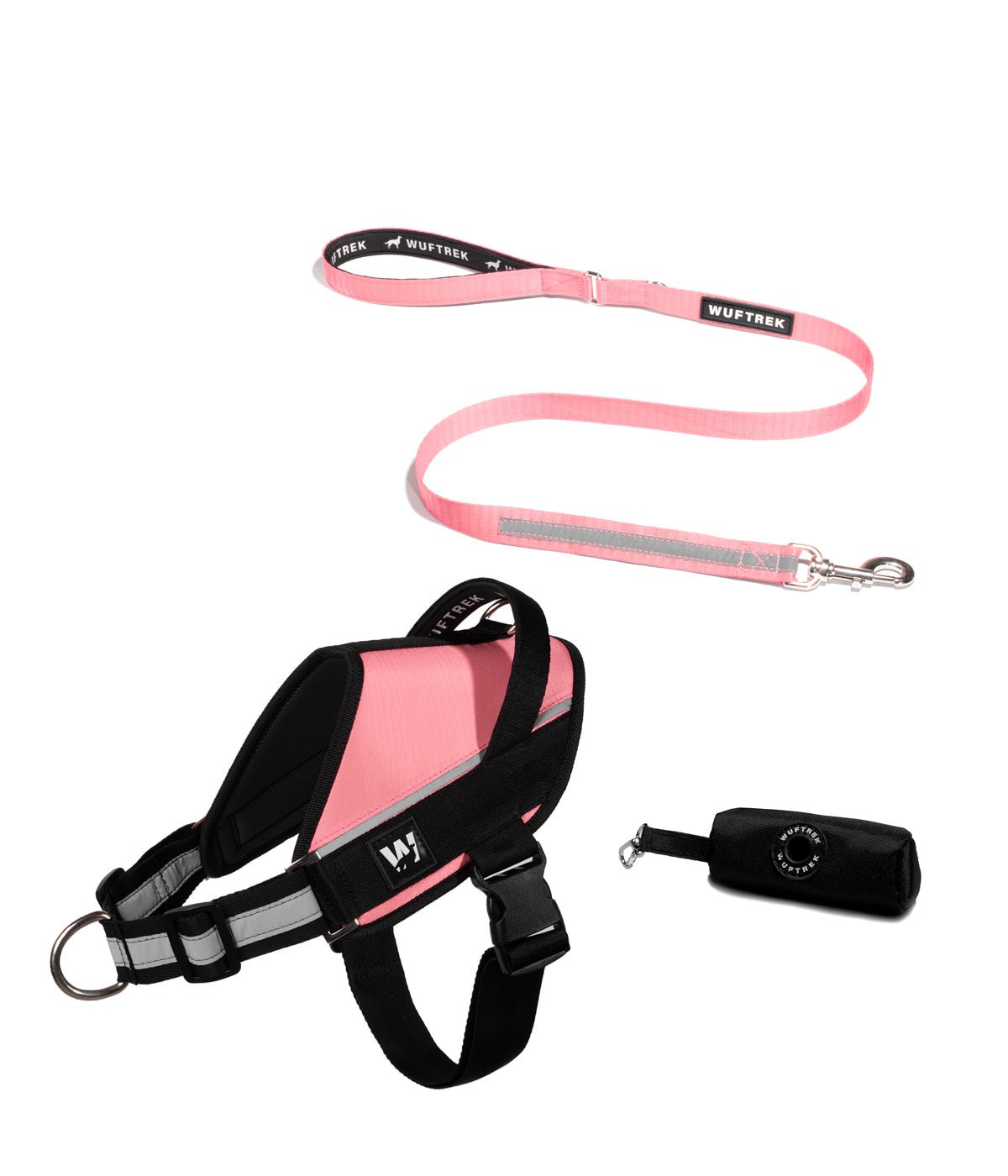 Combo del arnés para perros UrbanTrek y correa para perros TrekPro color rosa
