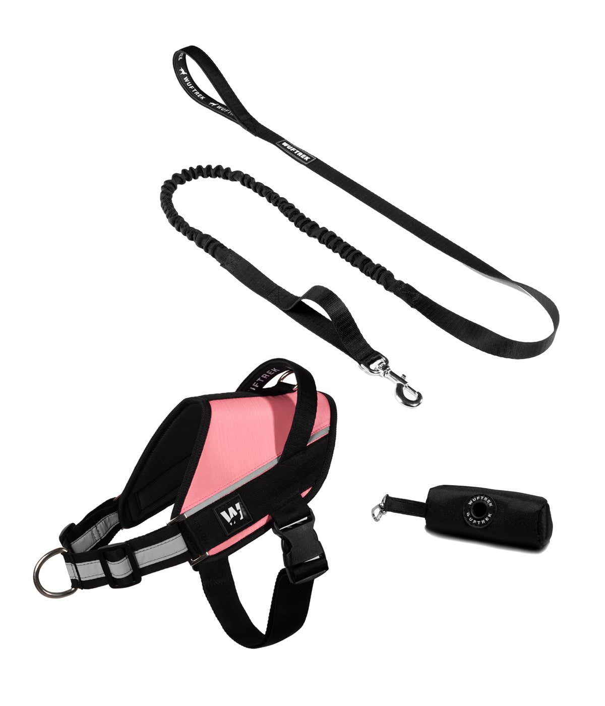 Combo del arnés para perros UrbanTrek y correa para perros TrekShock color rosa
