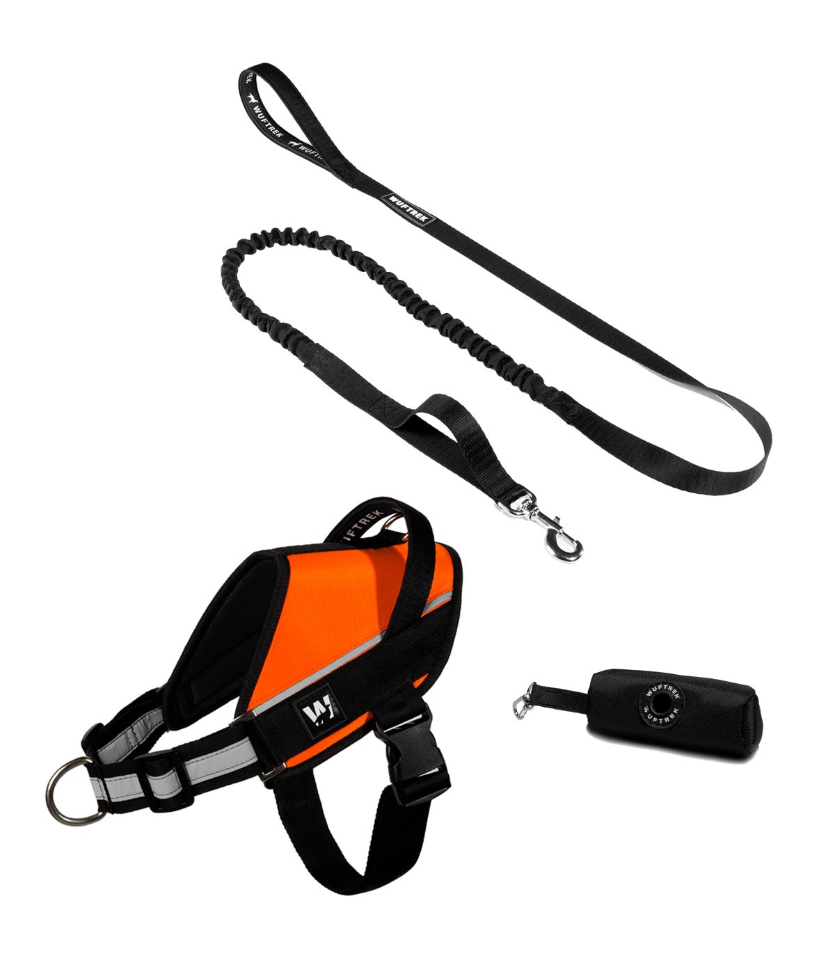 Combo del arnés para perros UrbanTrek y correa para perros TrekShock color naranja