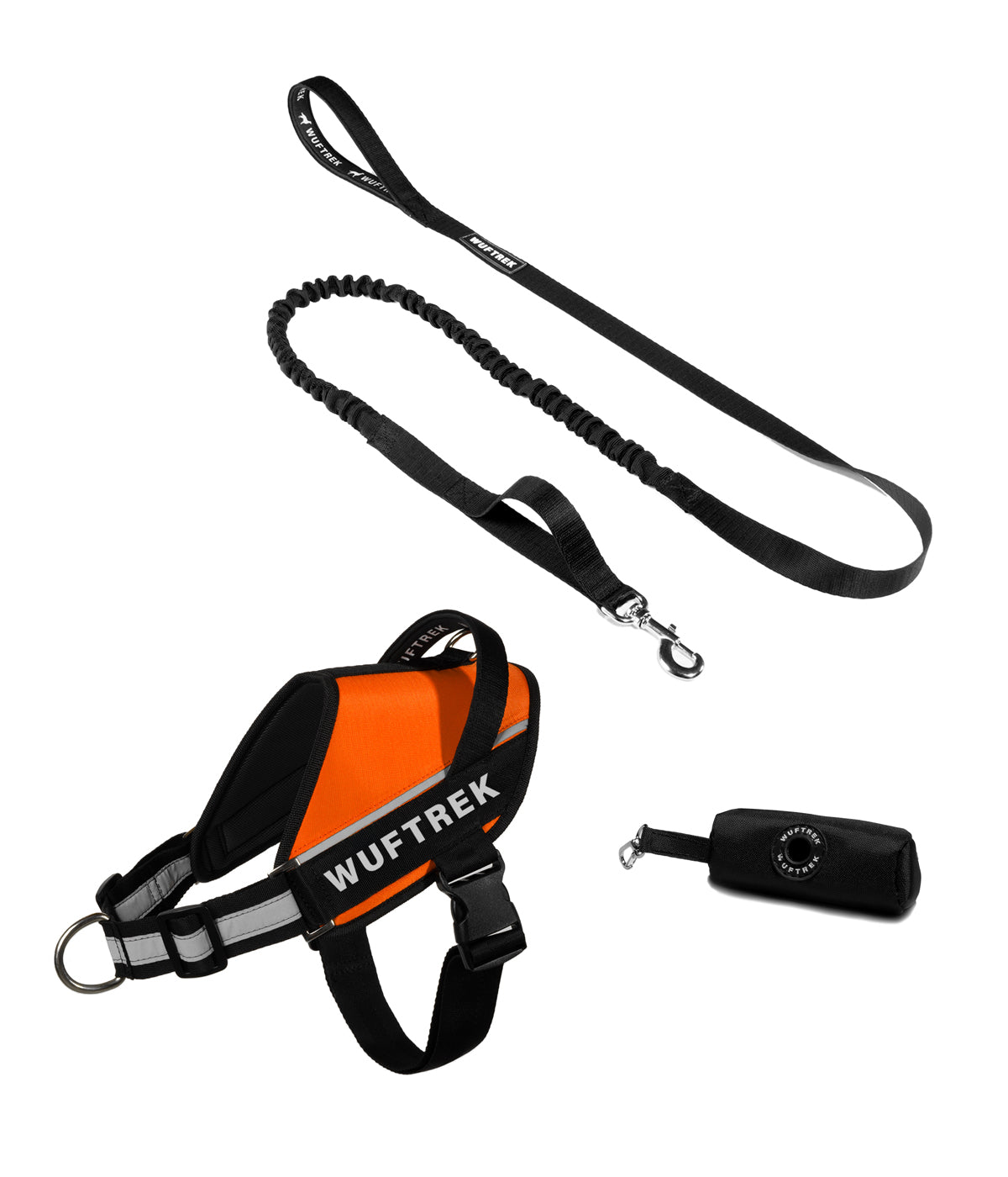 Combo de arnes para perros UrbanTrek con correa anti shock color naranja
