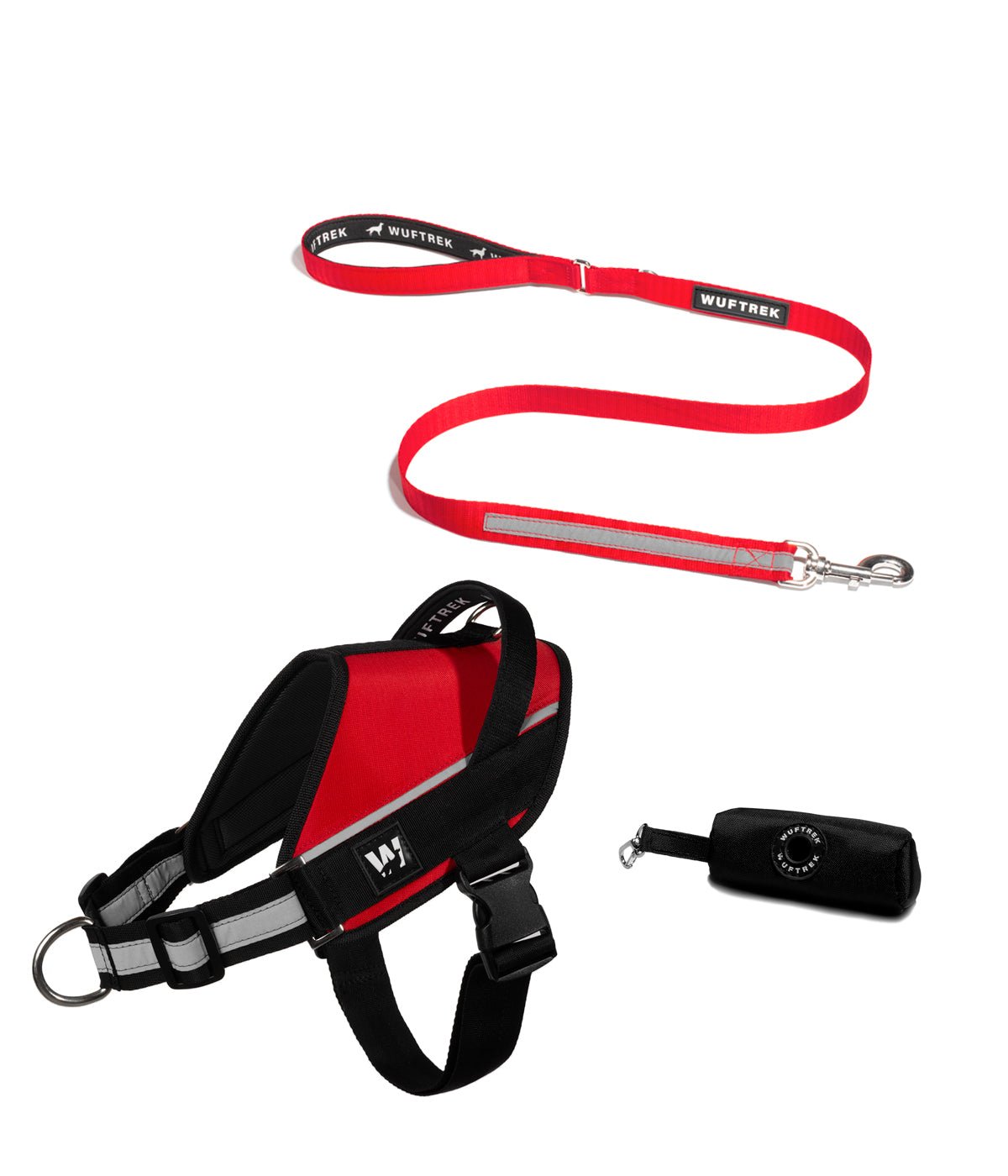 Combo del arnés para perros UrbanTrek y correa para perros TrekPro color rojo