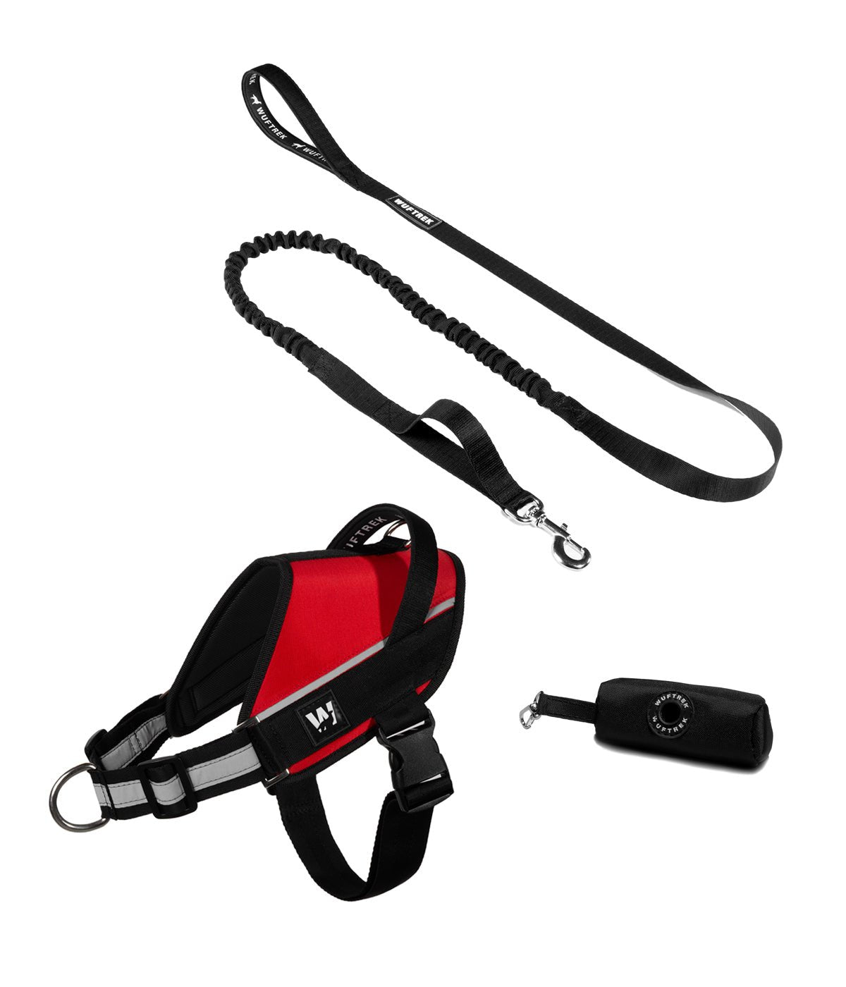 Combo del arnés para perros UrbanTrek y correa para perros TrekShock color rojo