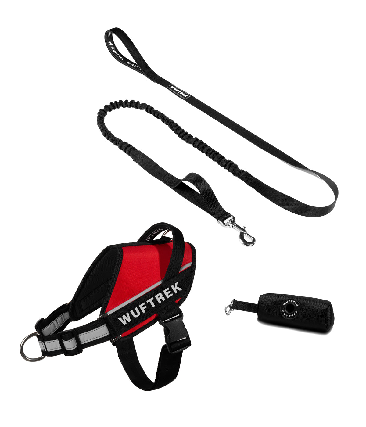 Combo de arnes para perros UrbanTrek con correa anti shock color rojo