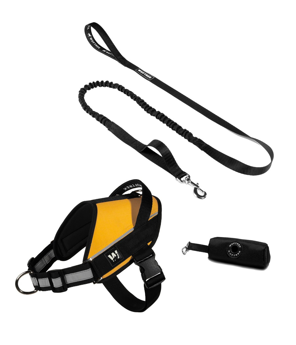 Combo del arnés para perros UrbanTrek y correa para perros TrekShock color amarillo