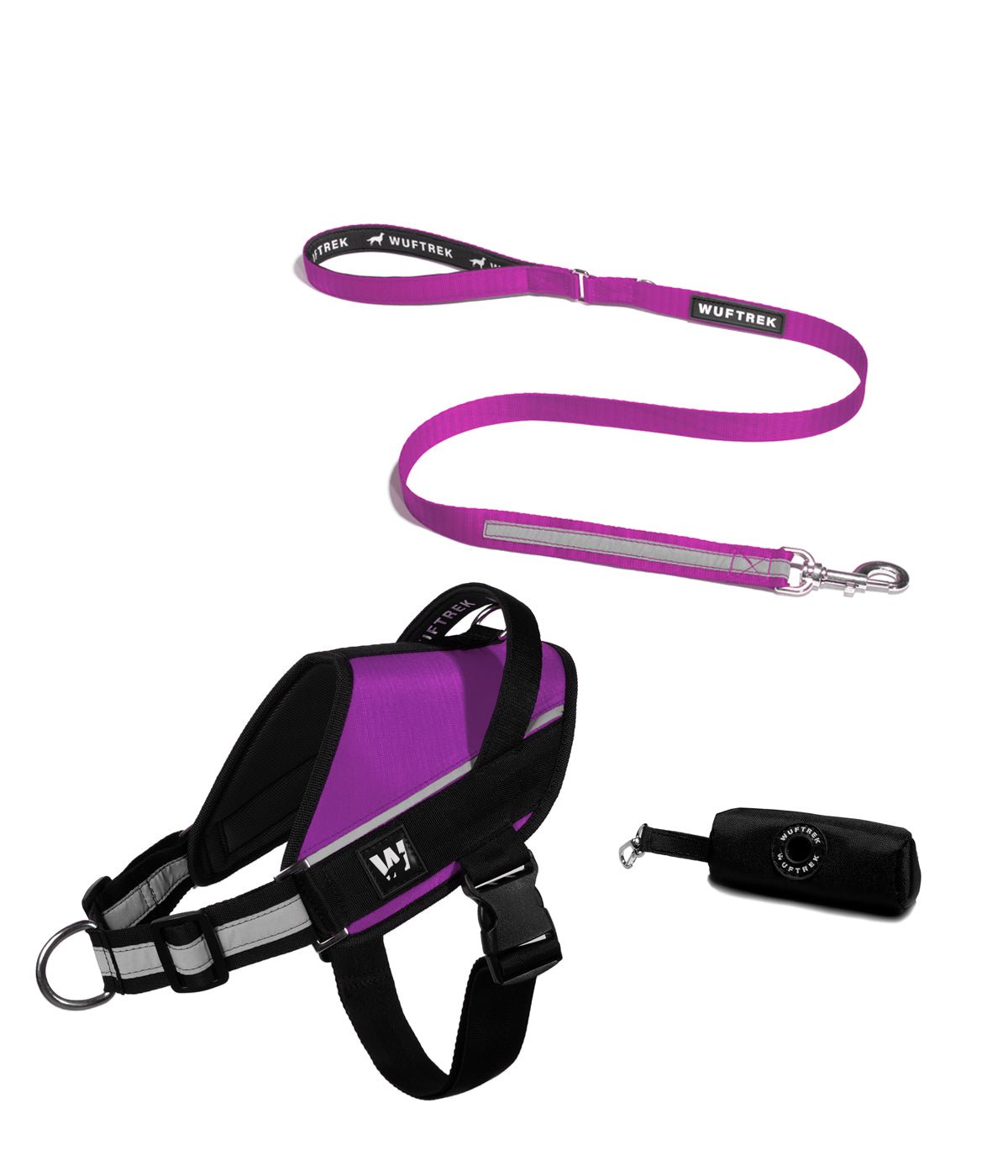 Combo del arnés para perros UrbanTrek y correa para perros TrekPro color violeta