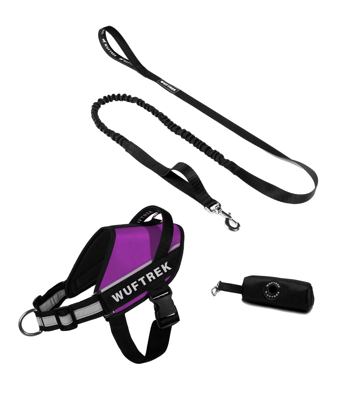 Combo de arnes para perros UrbanTrek con correa anti shock color violeta