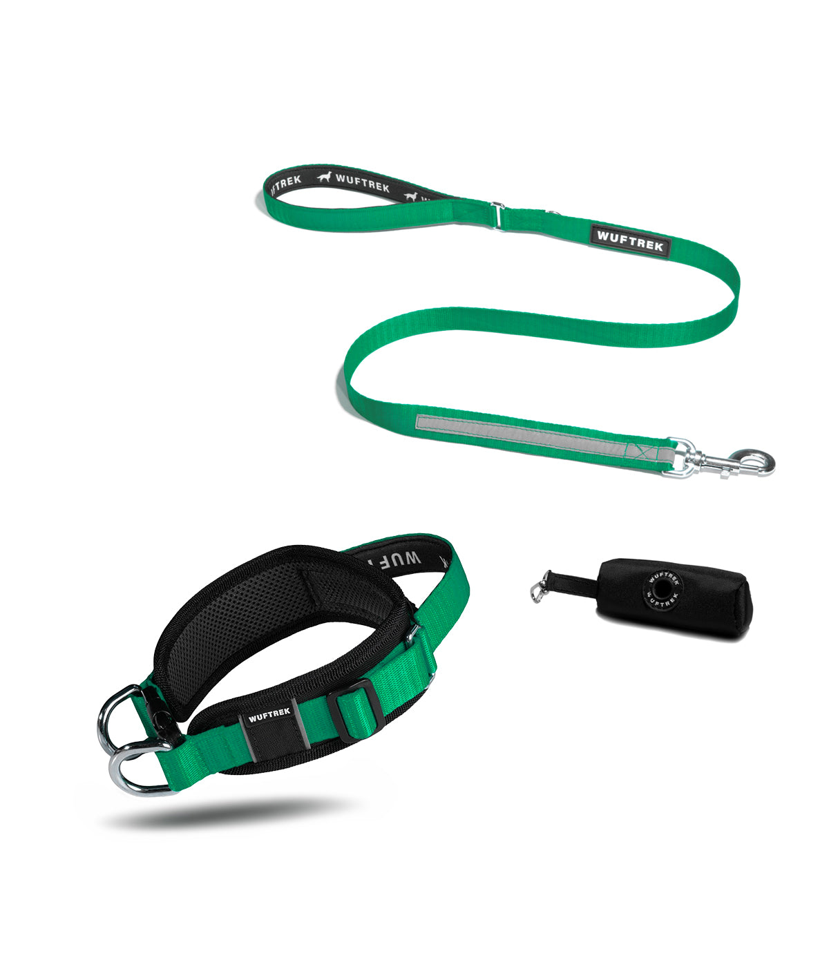 MaxTrek Find Evergreen collar, TrekPro leash and TrekBag waste bag holder combo