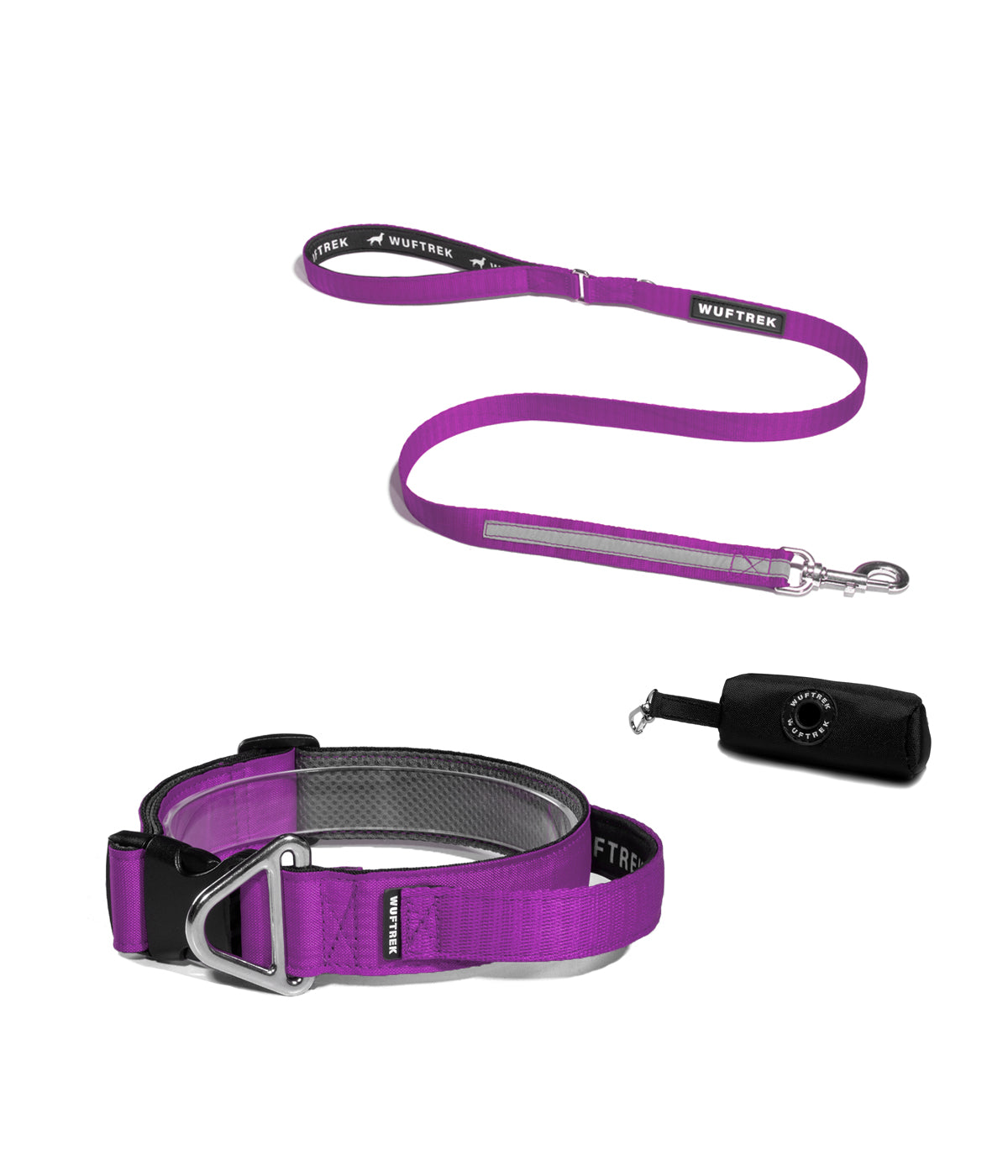 Combo de collar ancho para perro con manija color violeta