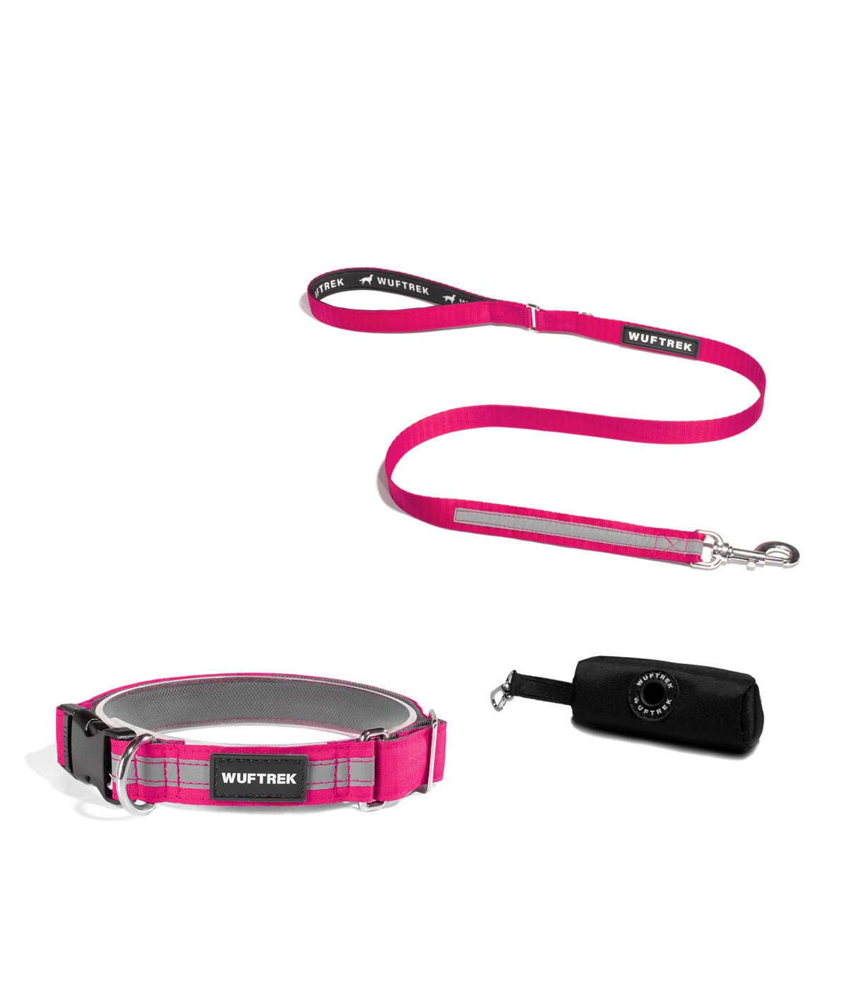 Combo de collar para perros TrekLite, correa y estuche color fucsia