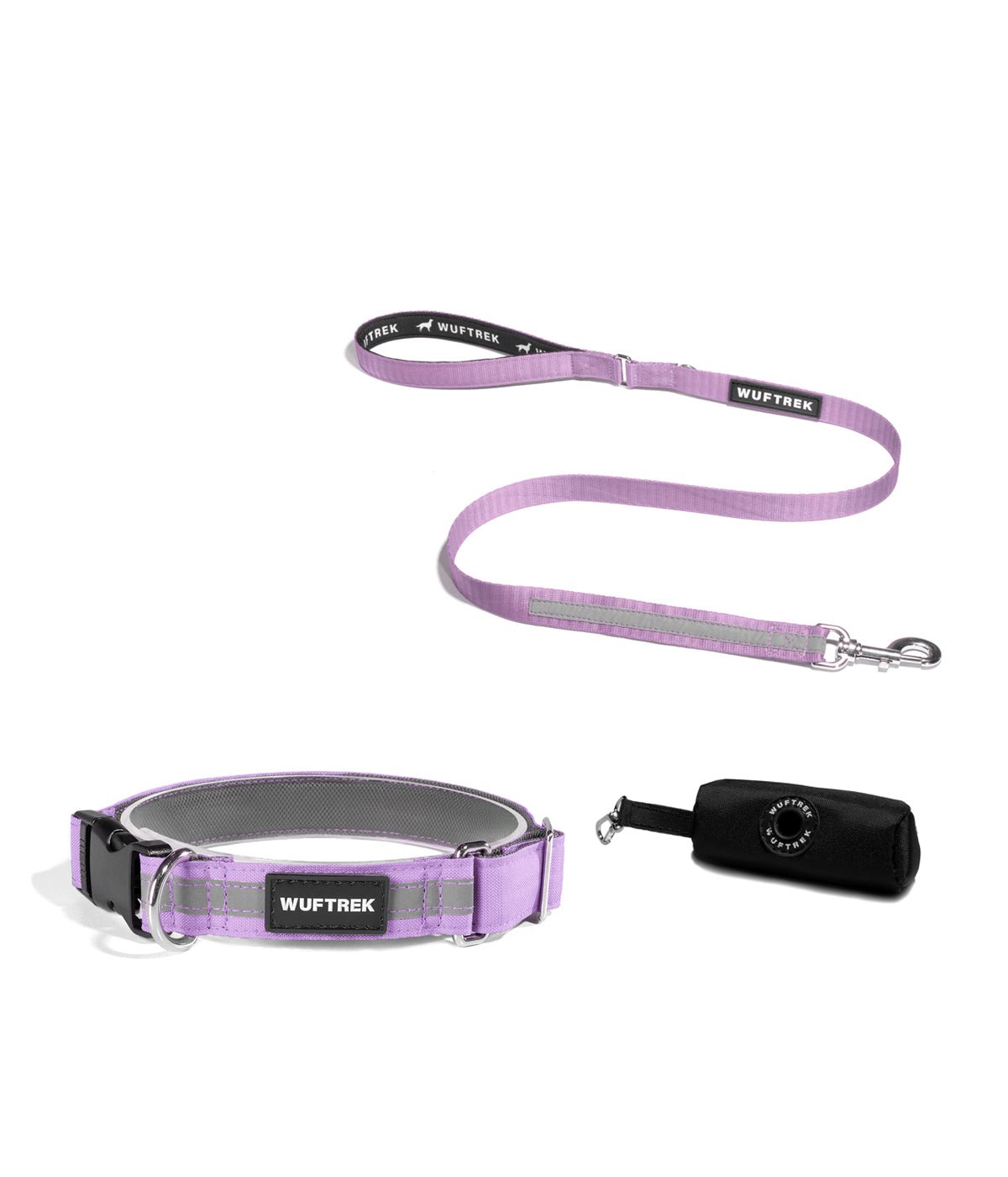 Combo de collar para perros TrekLite, correa y estuche color lila