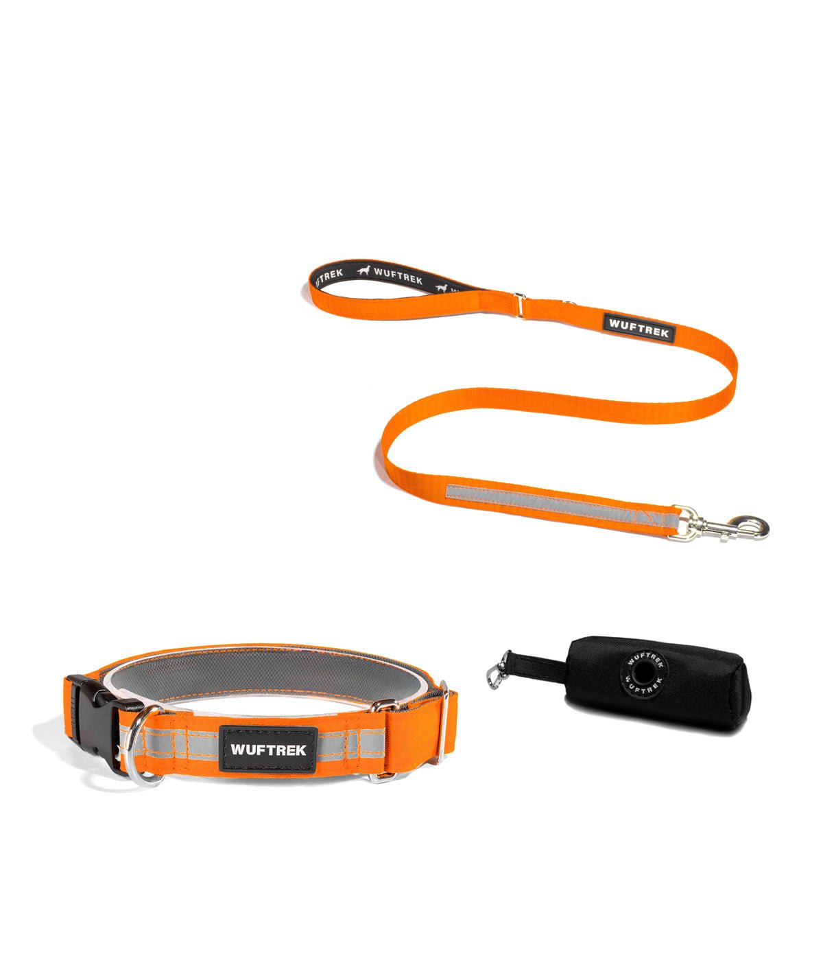Combo de collar para perros TrekLite, correa y estuche color naranja