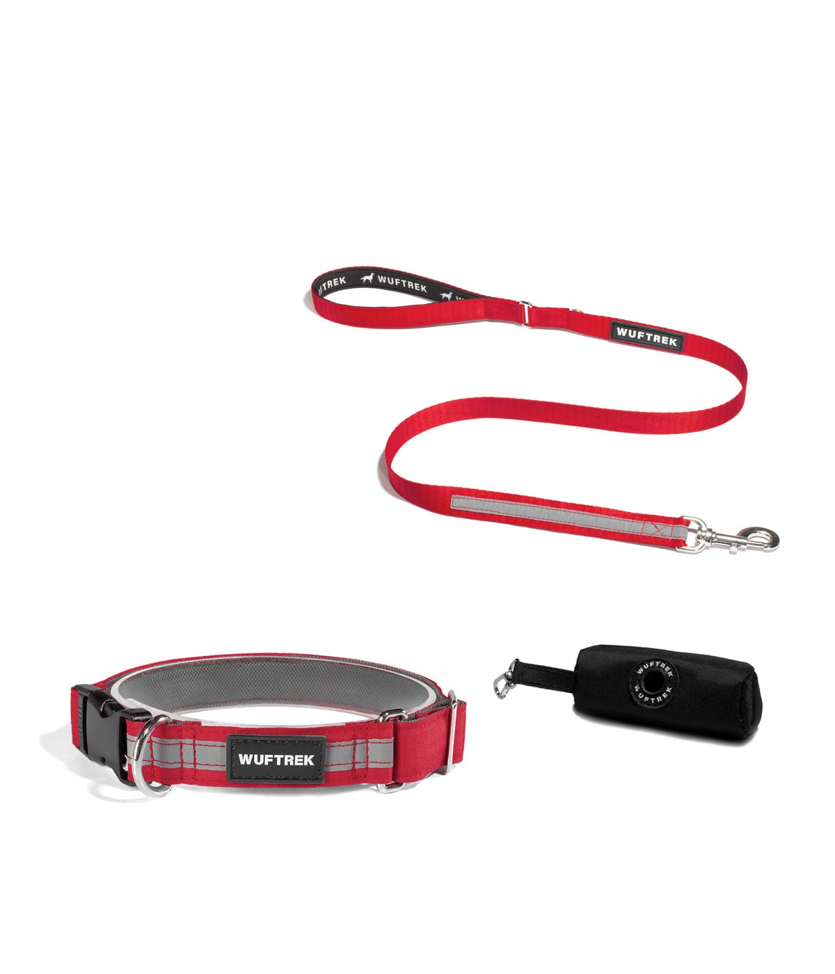 Combo de collar para perros TrekLite, correa y estuche color rojo