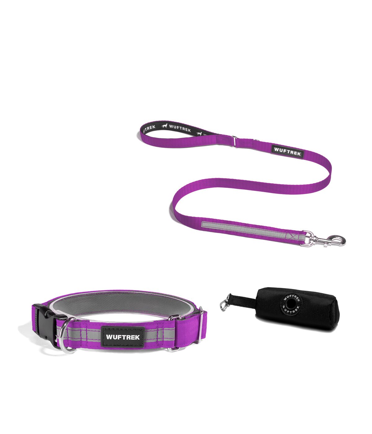 Combo de collar para perros TrekLite, correa y estuche color violeta