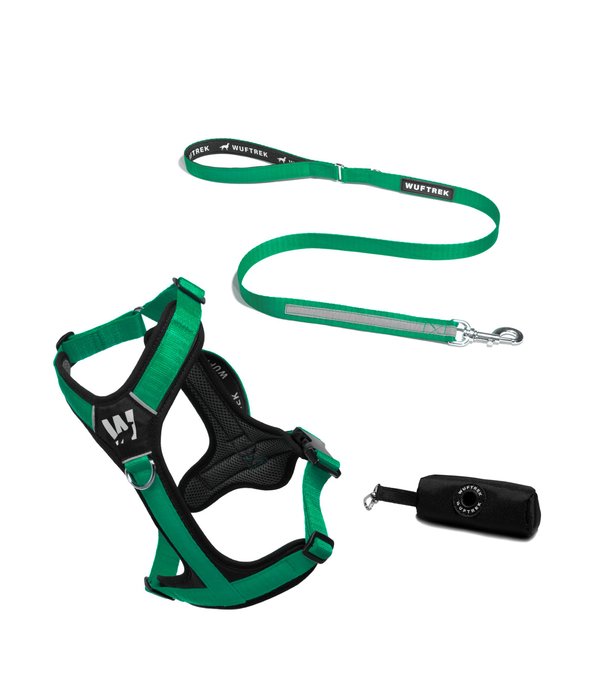 TrekFit Y-Series Evergreen harness, TrekPro leash and TrekBag waste bag holder combo