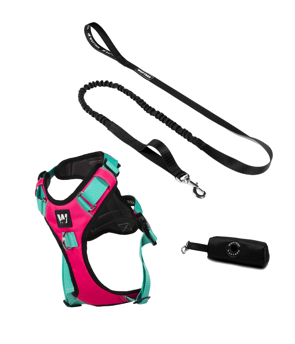 Combo de pechera para perros AirTrek con correa para perros TrekShock color fucsia y menta
