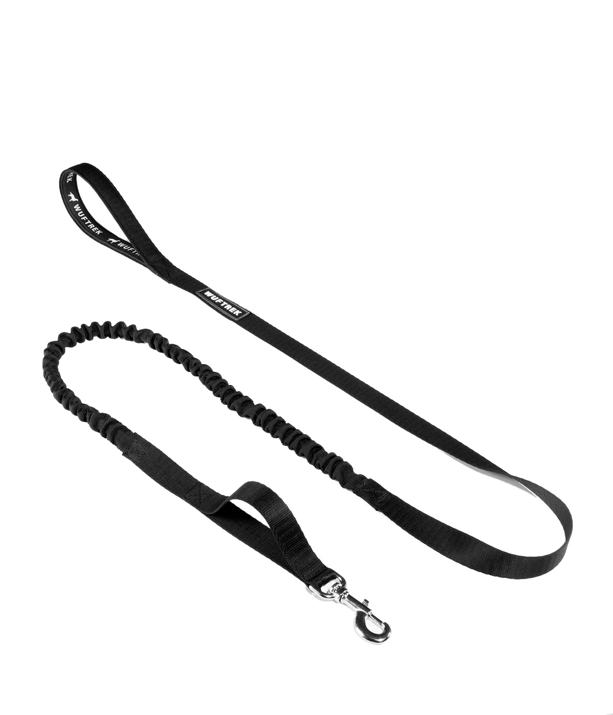 Black shock-absorbing dog leash with a control handle