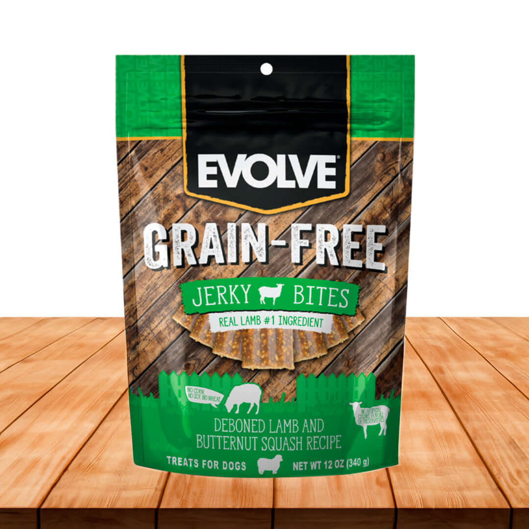 Snack para perro EVOLVE Grain-Free Cordero 340 gramos de frente