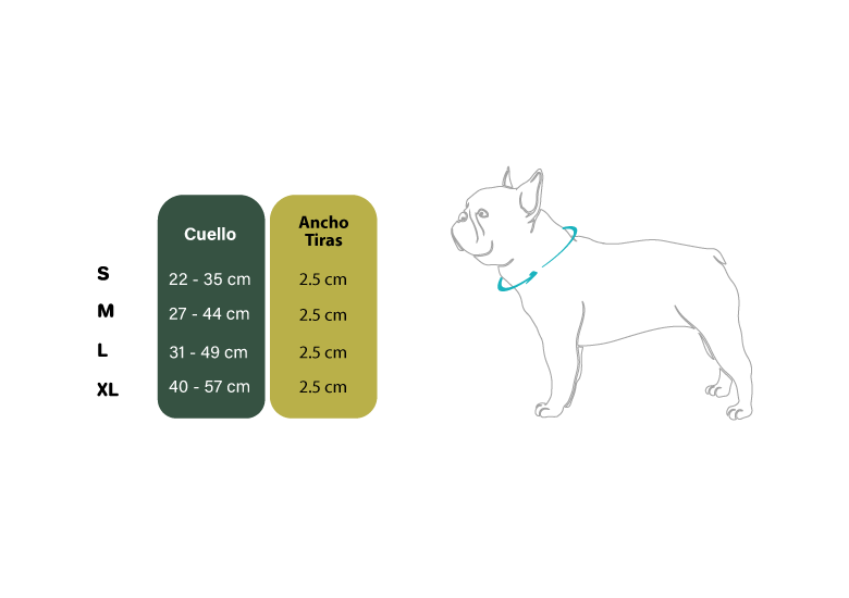 Guía de medidas del collar perro TrekLite