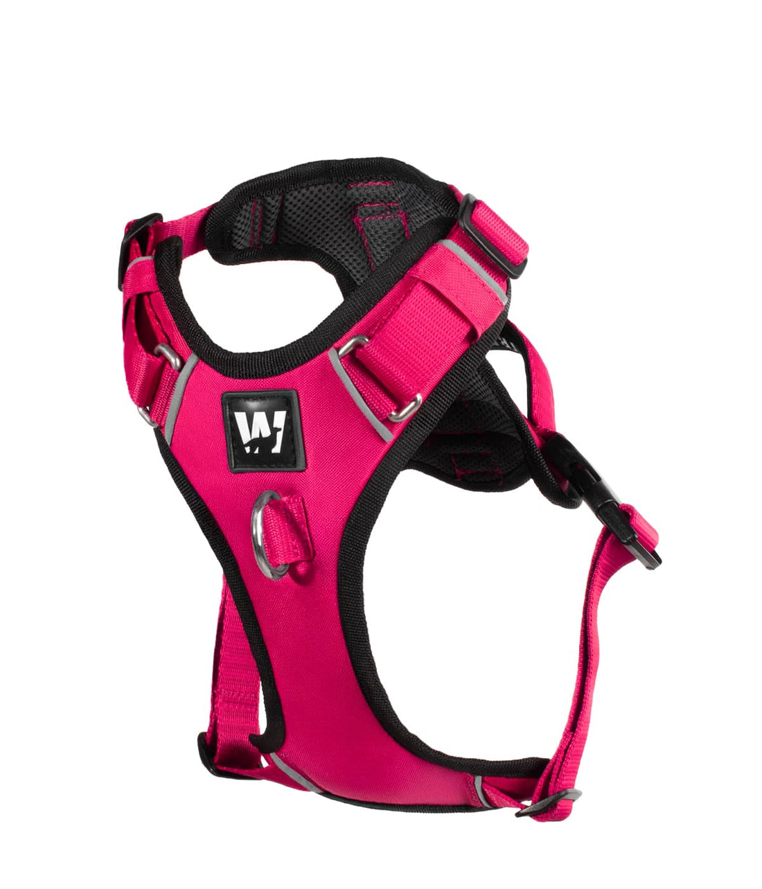 Una pechera para perros color fucsia vista de frente