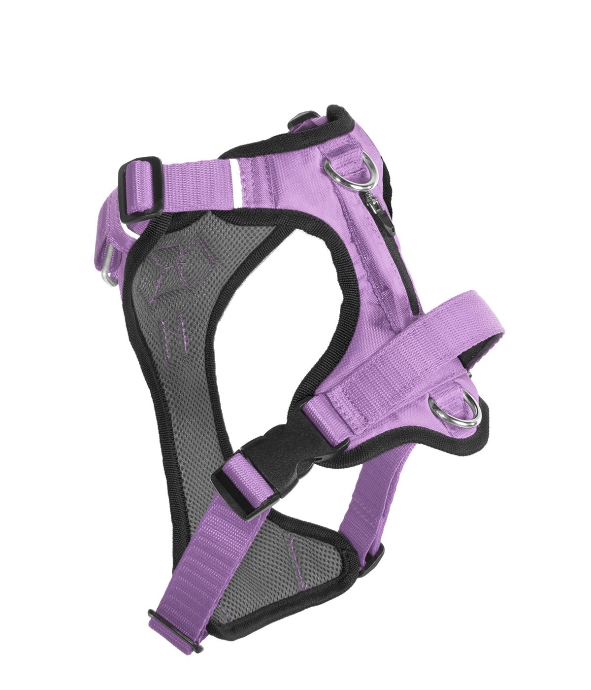 Vista posterior de una pechera para perros AirTrek color lila